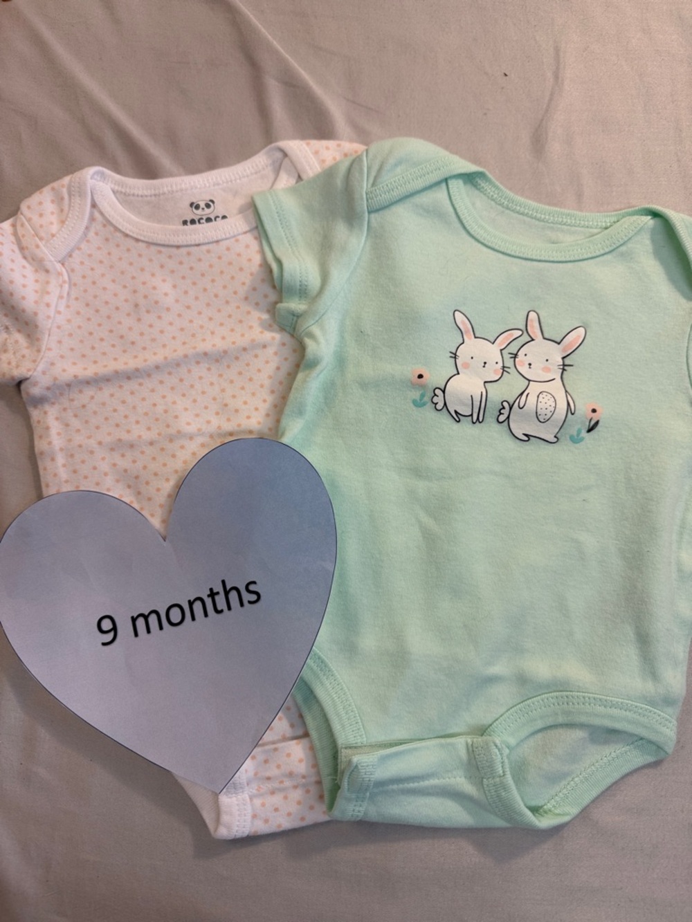 Rococo - set of 2 short sleeve Mint & White Bunny Bodysuit/Onesie Set